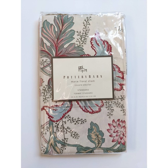 Pottery Barn Marie Floral Pillow Sham Standard Size Set of 2 100% Cotton NEW - Picture 2 of 6